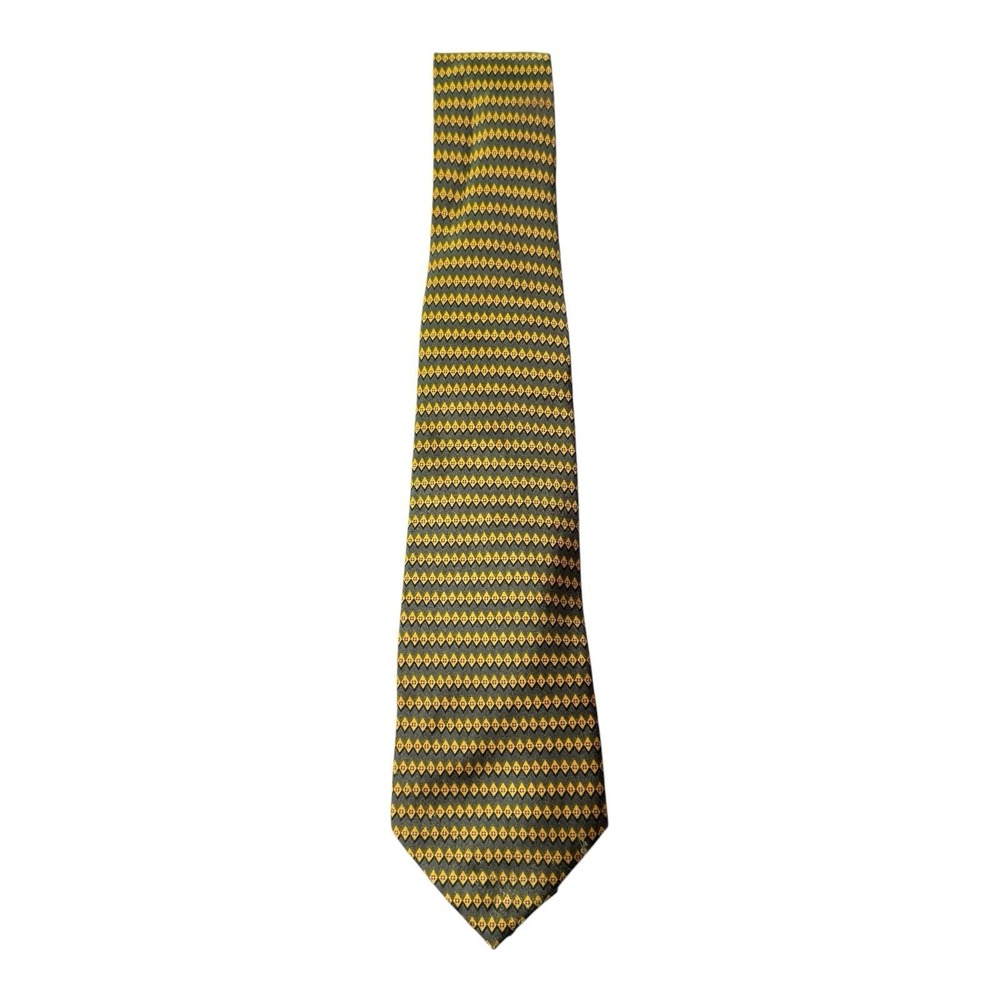 The Capital Grille Men's Silk Necktie Gold Black Geometric Diamond Pattern Tie